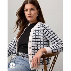 Veronica Beard Lavigne Sweater Jacket Size Large in Blue/White/Black Cotton XS